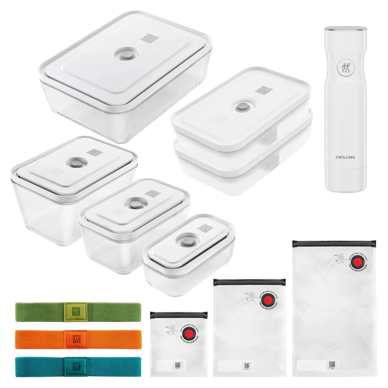 Set de sous-vide boîtes avec pompe & accessoires, 20-pcs. /S/M/L, couleurs mélangées, Verre
