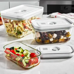 Set de sous-vide bo&icirc;tes avec pompe & accessoires, 20-pcs. /S/M/L, couleurs mélangées, Verre