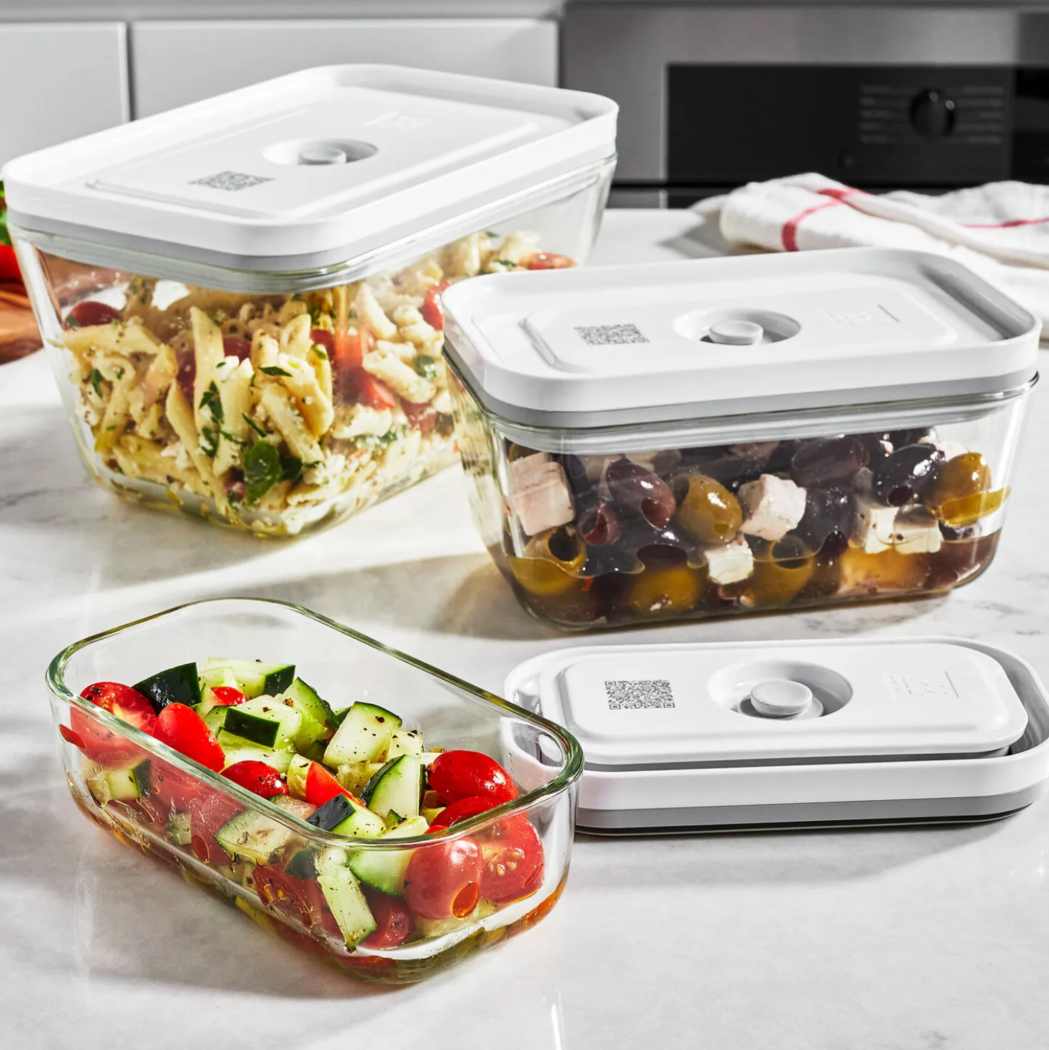 Set de sous-vide boîtes avec pompe & accessoires, 20-pcs. /S/M/L, couleurs mélangées, Verre