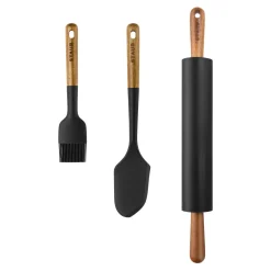 Set d&rsquo;accessoires de p&acirc;tisserie avec une spatule, un rouleau à p&acirc;tisserie et un pinceau à p&acirc;tisserie, 3-pcs.