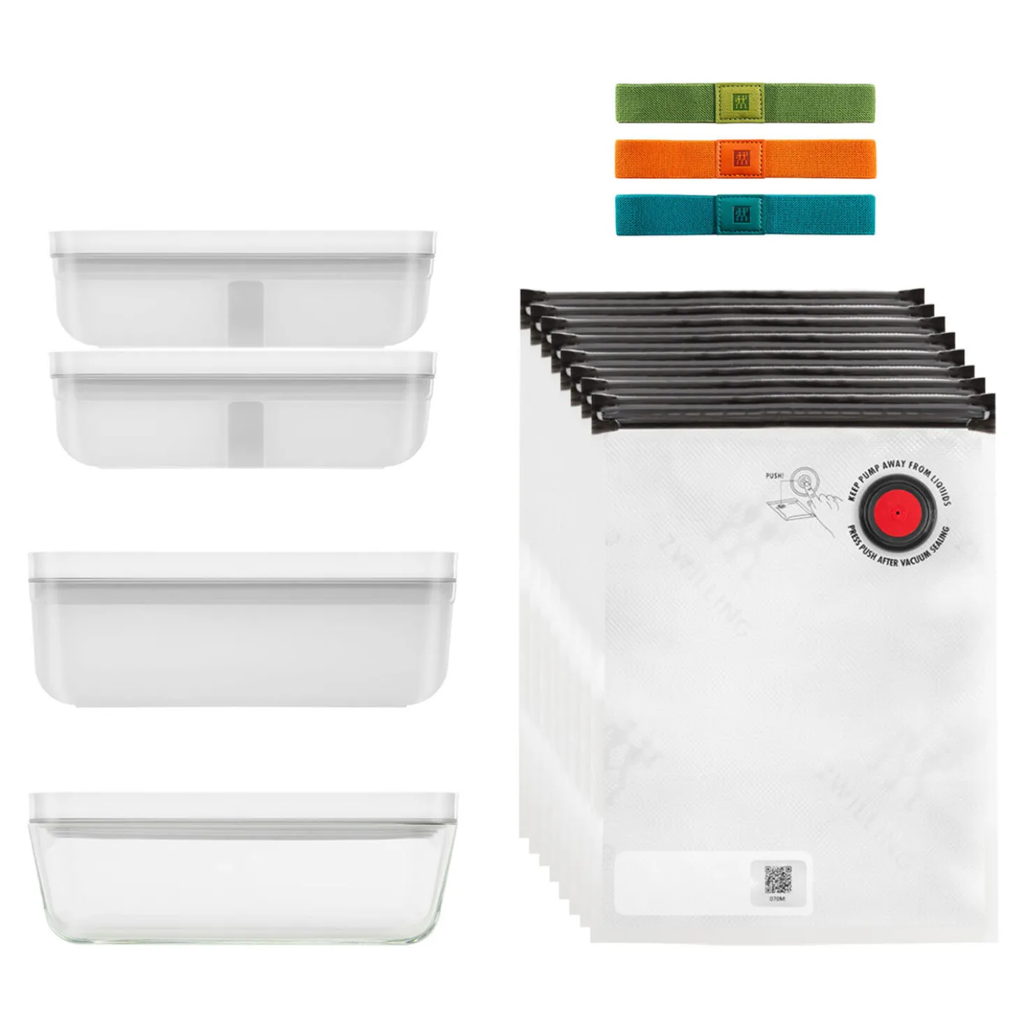 Set réfrigérateur sous vide, 17-pcs. /M/L, couleurs mélangées, Verre / Plastique