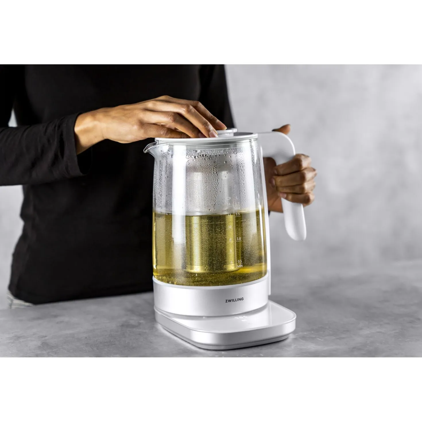 Théière-bouilloire électrique en verre, 1,7 l, Blanc