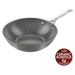Wok, 30 cm, Aluminium, Revêtement antiadhésif en céramique renforcée en titane