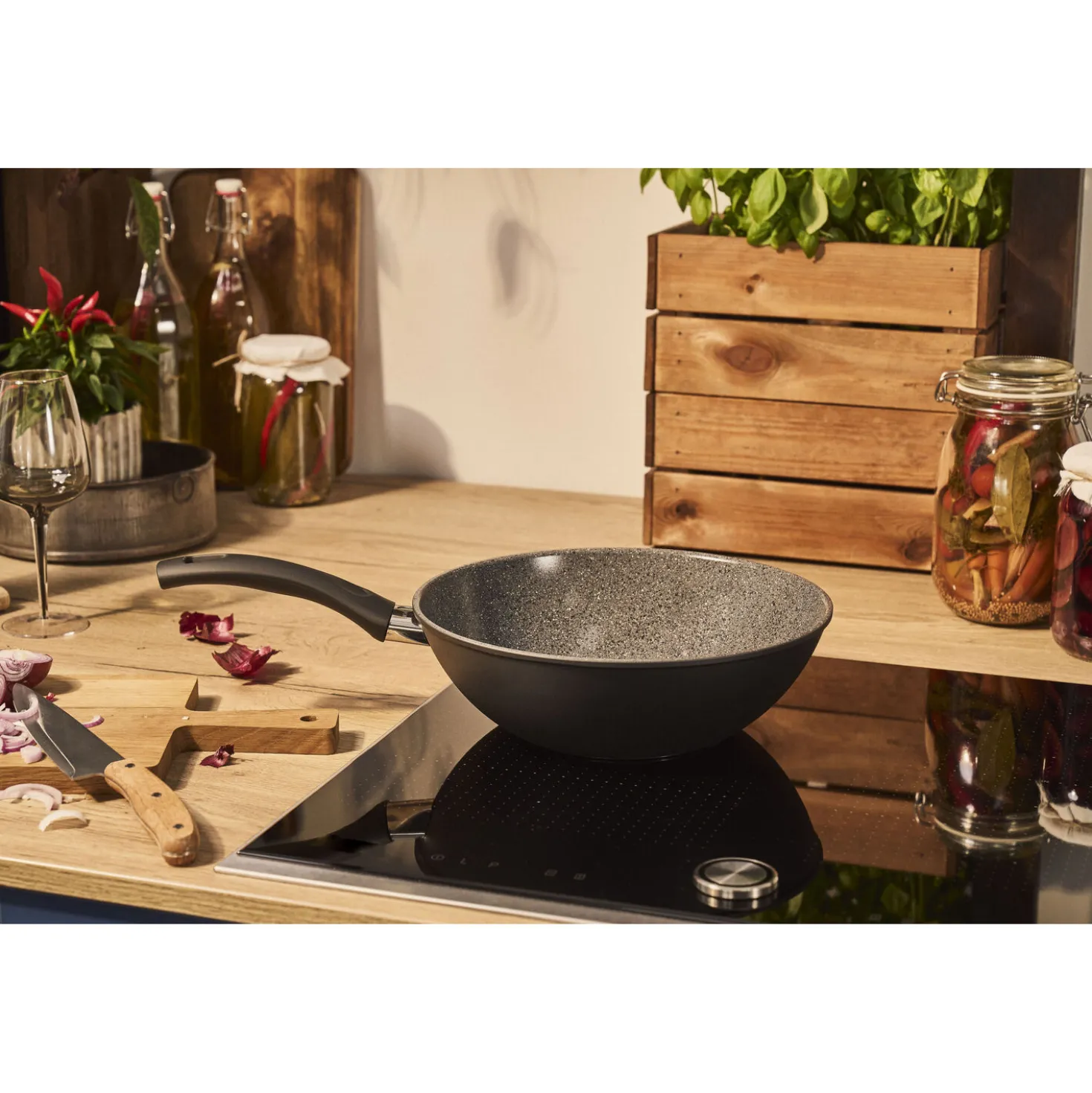 Wok, 28 cm, Aluminium, Revêtement antiadhésif en céramique